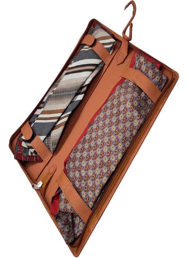 essart Premium PU Leather Men's Formal Tie Case with Zip Closure Travel Tie Case Tie Box for Men Tie Organiser tie Storage Holder for Men Necktie in Brown Colour - Image 4